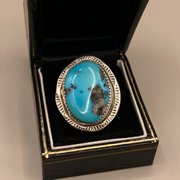 Navajo Native American Indian Made Kingsman Turquoise Sterling Silver Ring 6.5 - Picture 8 of 16